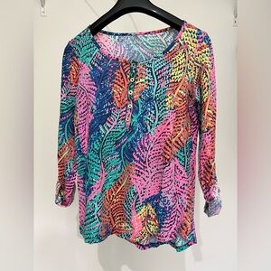 Lilly Pulitzer Porter Printed Top Bright Navy Electric Feel Size Small